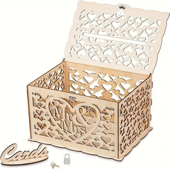 1pc Rustic Wooden Wedding Small Money Box Holder - Picture 3 of 3